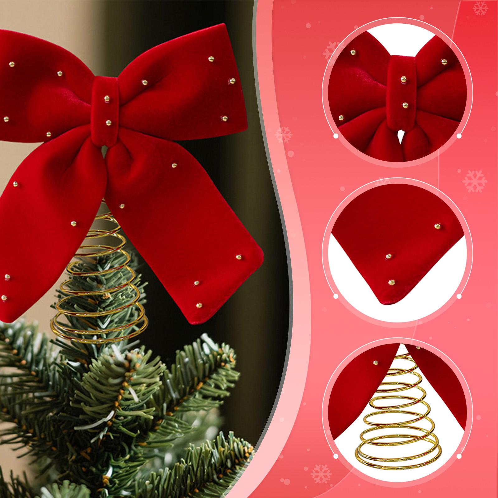 Home Xmas Decor Ideas - Elegant Red Bowknot Christmas Tree Topper
