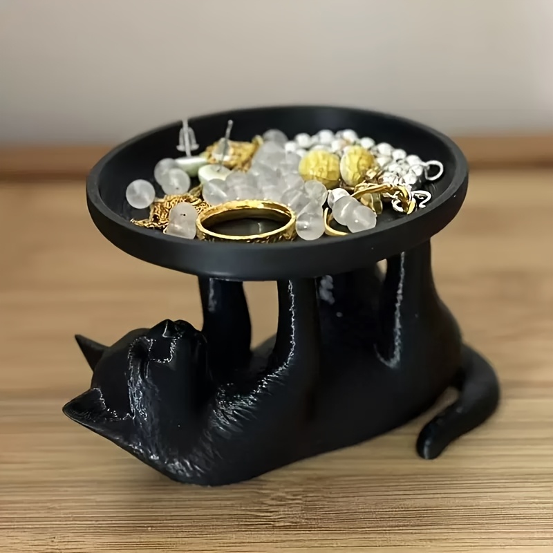 Vanity Home Decor - Cute Black Cat Jewelry Tray Resin