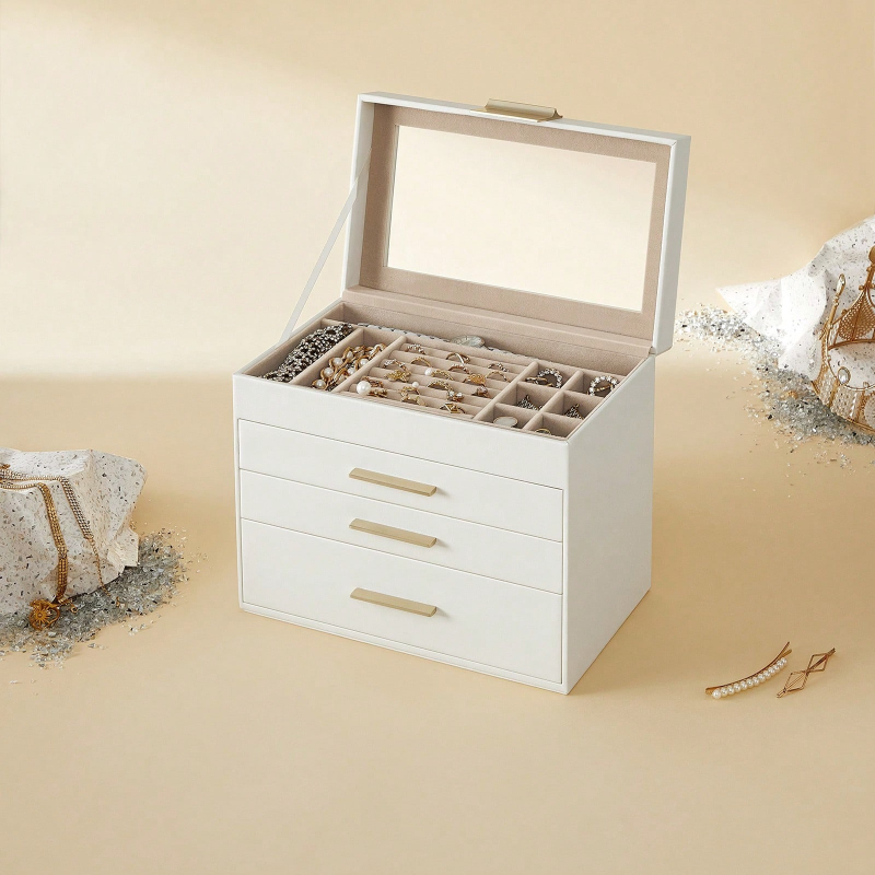 Vanity Home Decor - 4-Layer Jewelry Organizer with Glass Lid