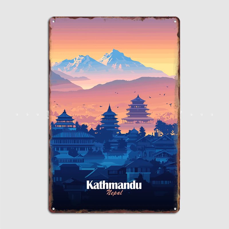 Home Decor Kathmandu - Kathmandu Skyline Travel Scenery Posters Retro