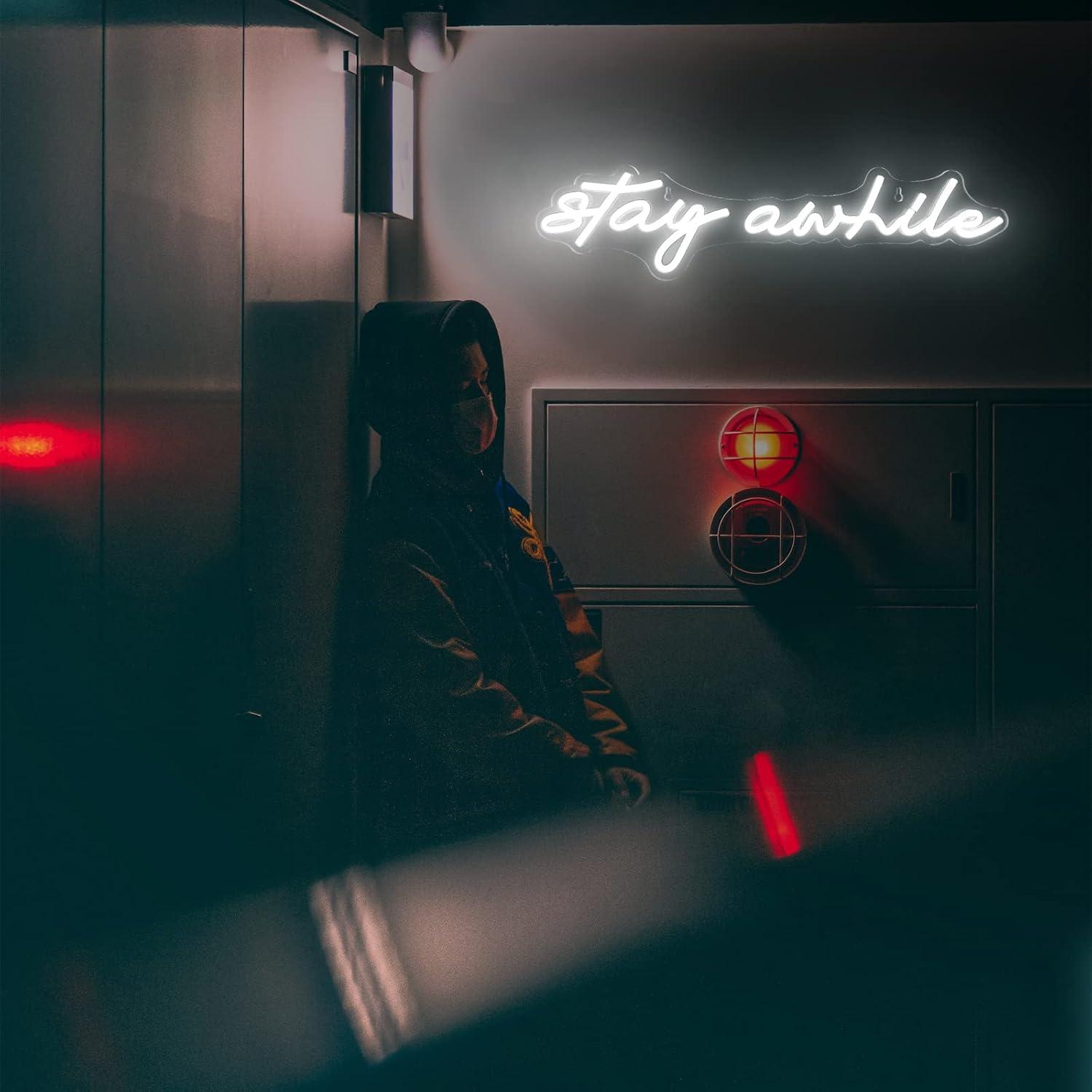 Stay Awhile Neon Signs USB Dim - Home Decor Gift ulasan dan harga