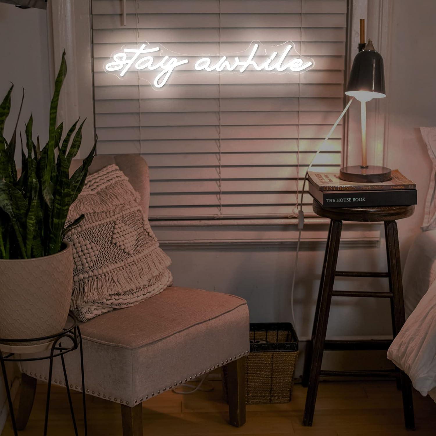 Stay Awhile Neon Signs USB Dim - Home Decor Gift ulasan dan harga