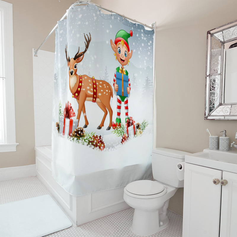 TU Christmas Deer Shower Curta - Home Xmas Decor Ideas ulasan dan harga