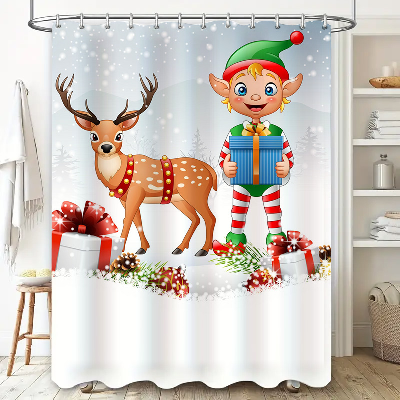 TU Christmas Deer Shower Curta - Home Xmas Decor Ideas ulasan dan harga