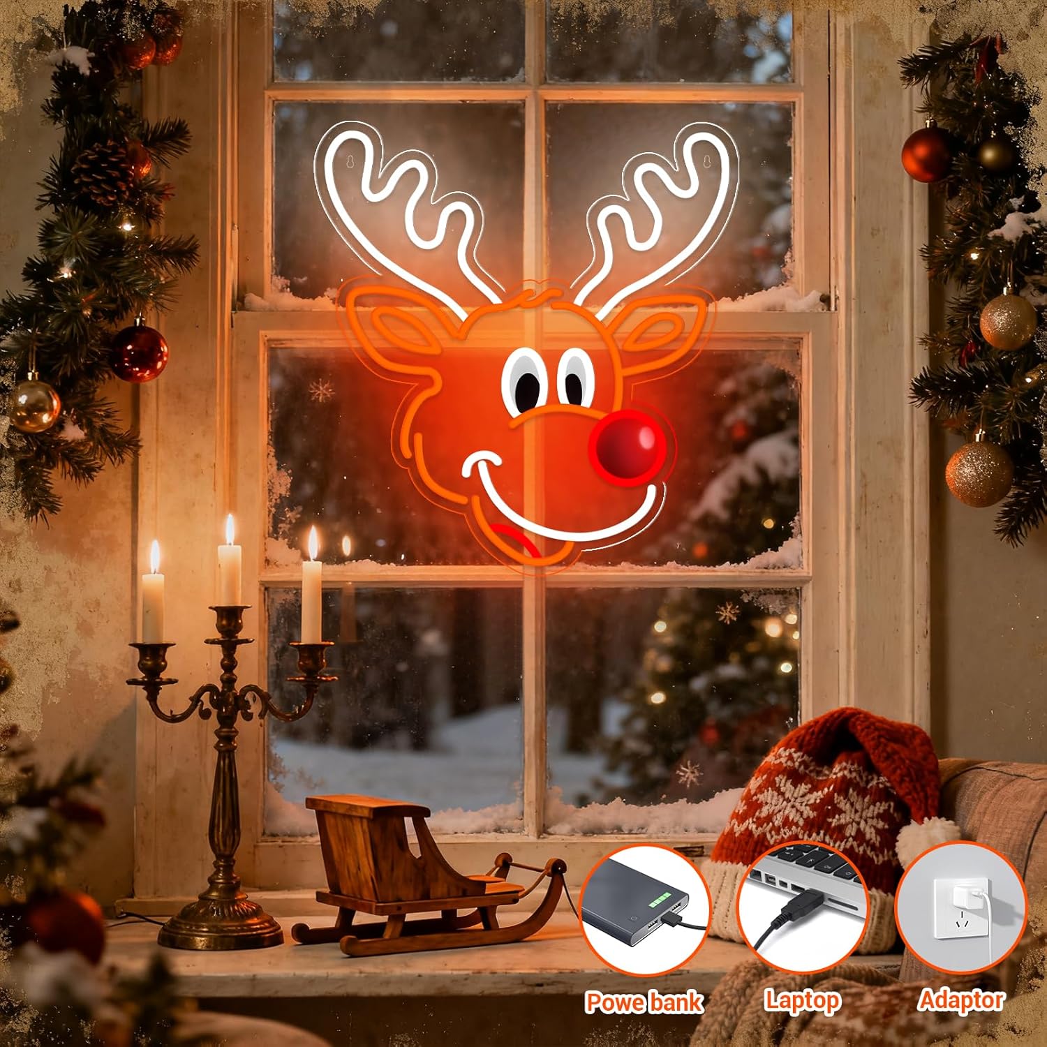 Cute Christmas Reindeer Neon S - Home Xmas Decor Ideas ulasan dan harga