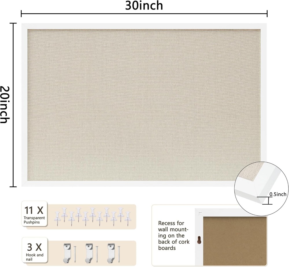 Cork Board 30x20 Inches Linen  - Home Decor Vision Board ulasan dan harga